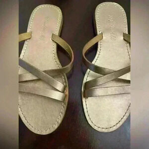 Madewell Boardwalk Skinny Sandals in Metallic Rose leather